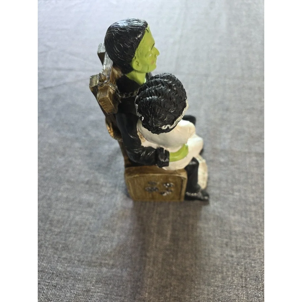 Frankenstein & the Bride of Frankenstein On His Lap Chair Halloween Resin Figure
